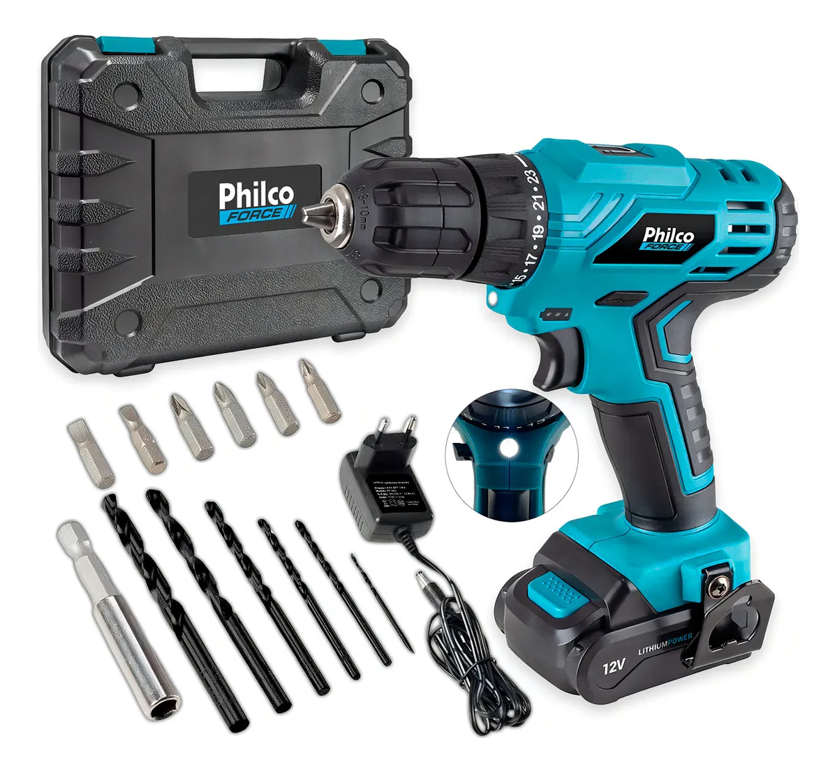 Kit Parafusadeira E Furadeira A Bateria 12v Maleta + Brocas Azul 60hz 127/220v