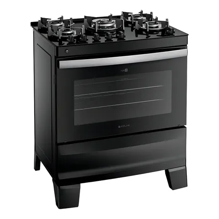 Fogão 5 Bocas Atlas Agile Up Glass Mesa Vidro Preto