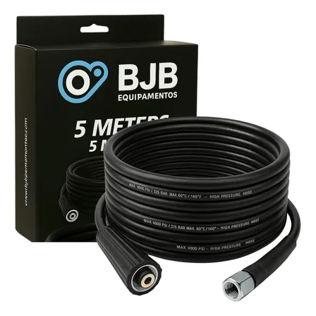 Mangueira Lavadora 5 Metros Alta Pressão Compatível com Wap Ousada Plus 2200 Resistente E Com Trama Em Nylon Preto - Bjb Equipamentos