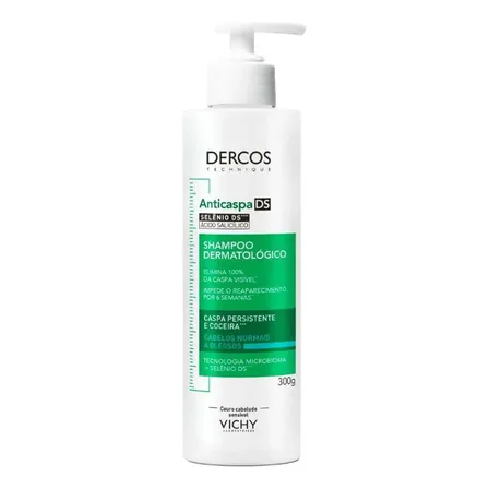 Shampoo Anticaspa DS para Cabelos Normais a Oleosos, Elimina 100% da Caspa e Coceira, Ação Antirreincidência por 6 Semanas, Controla Oleosidade, Dercos Vichy 300g