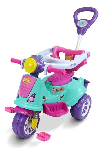 Triciclo Infantil de Passeio e Pedal Com Empurrador Avespa Rosa Maral