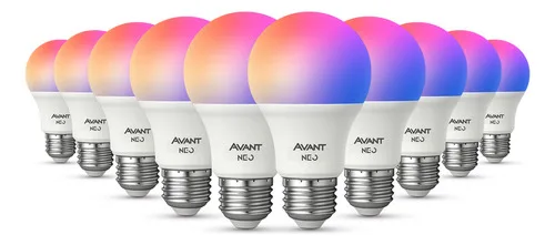 Kit 10 Lampadas Led Pera Smart Inteligente Wi Fi 2.4ghz Alexa Google 10w Rgb 2700k/6500k Branco Quente/neutro/frio E27 Cod: 290028177-10 Avant Neo