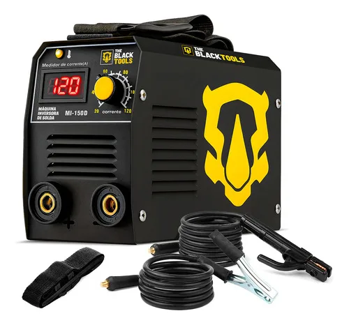 Máquina De Solda Inversora Eletrica Portatil Mma Tig Eletrodo Com Visor Digital 120a If150d The Black Tools Preto 220v