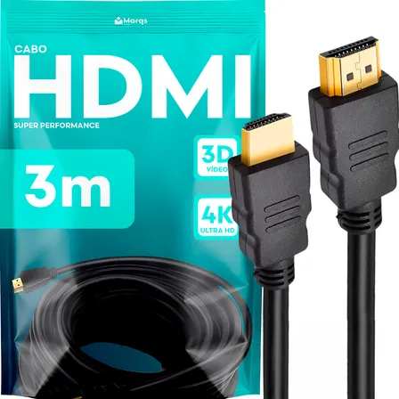 Cabo HDMI 3m Gold Ultra High Speed 4K 120Hz Blindado Full HD 3D Premium Marqs Home Compatível com PS5 TV Smart Projetor PC