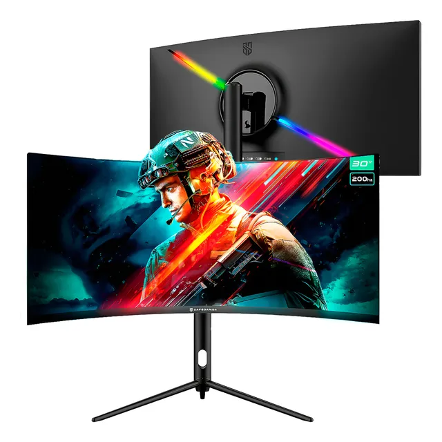 Monitor Gamer Ultrawide Curvo Safe Gamer 30'' Polegadas Wfhd 200hz 1ms Com Ajuste De Altura Hdmi Dp Va Adaptive-sync Preto - Mu030 127/220v