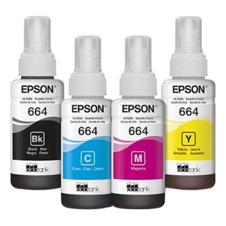 Kit Refil Epson 664 Preto Amarelo Ciano Magenta Tinta Kit 4 Cores