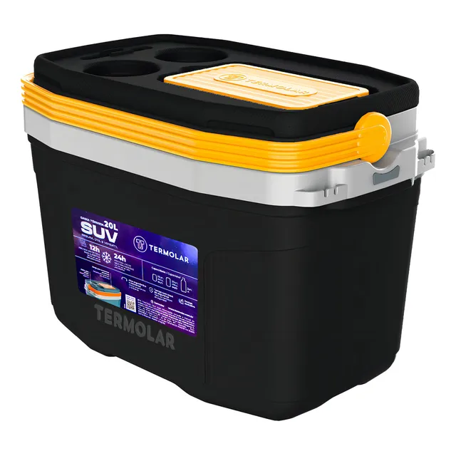 Caixa Termica Suv Cooler Com Alça 20 Litros Praia Pesca Camping Cor Preto E Amarelo Termolar Amarelo E Preto