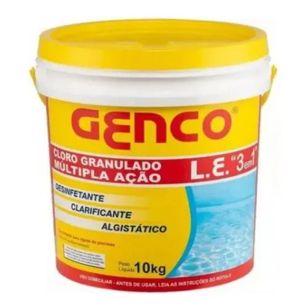 Genco 3 Em 1 Múltipla Ação Balde 10kg Cloro Para Piscina 4 Níveis De Dosagem