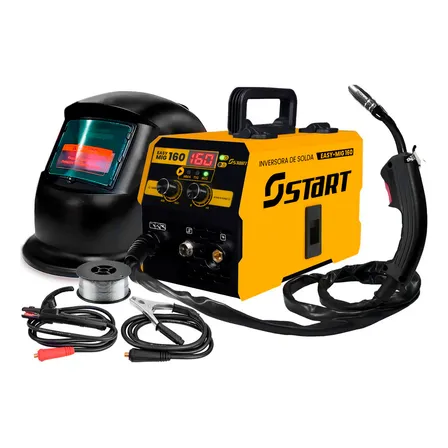 Máquina De Solda Inversora Mig 160a Sem Gás 3 Em 1 Tig Lift Eletrodo Easymig Start Com Máscara De Solda Automática Amarelo 220v