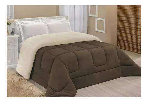 Edredom Sherpa Coberdrom E Cobertor Casal Queen Grosso Cores Cor Tabaco Desenho Do Tecido Lisa