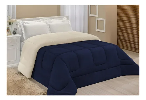 Edredom Sherpa Coberdrom E Cobertor Casal Queen Grosso Cores Cor Marinho LuckBaby