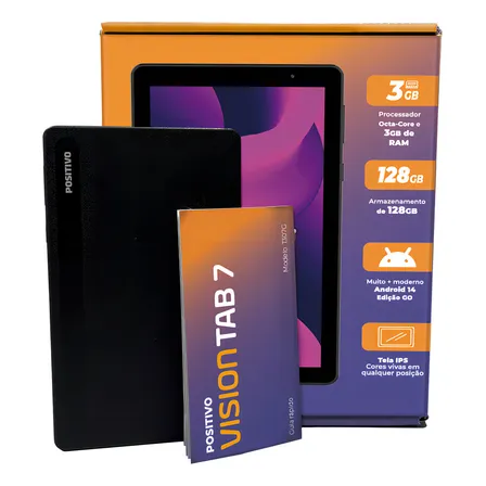 Tablet Positivo Vision Tab 7 3gb 128gb Armazenamento Tela 7 Octa Core 3100mah Wi-fi Android 14 Go Cor Preto