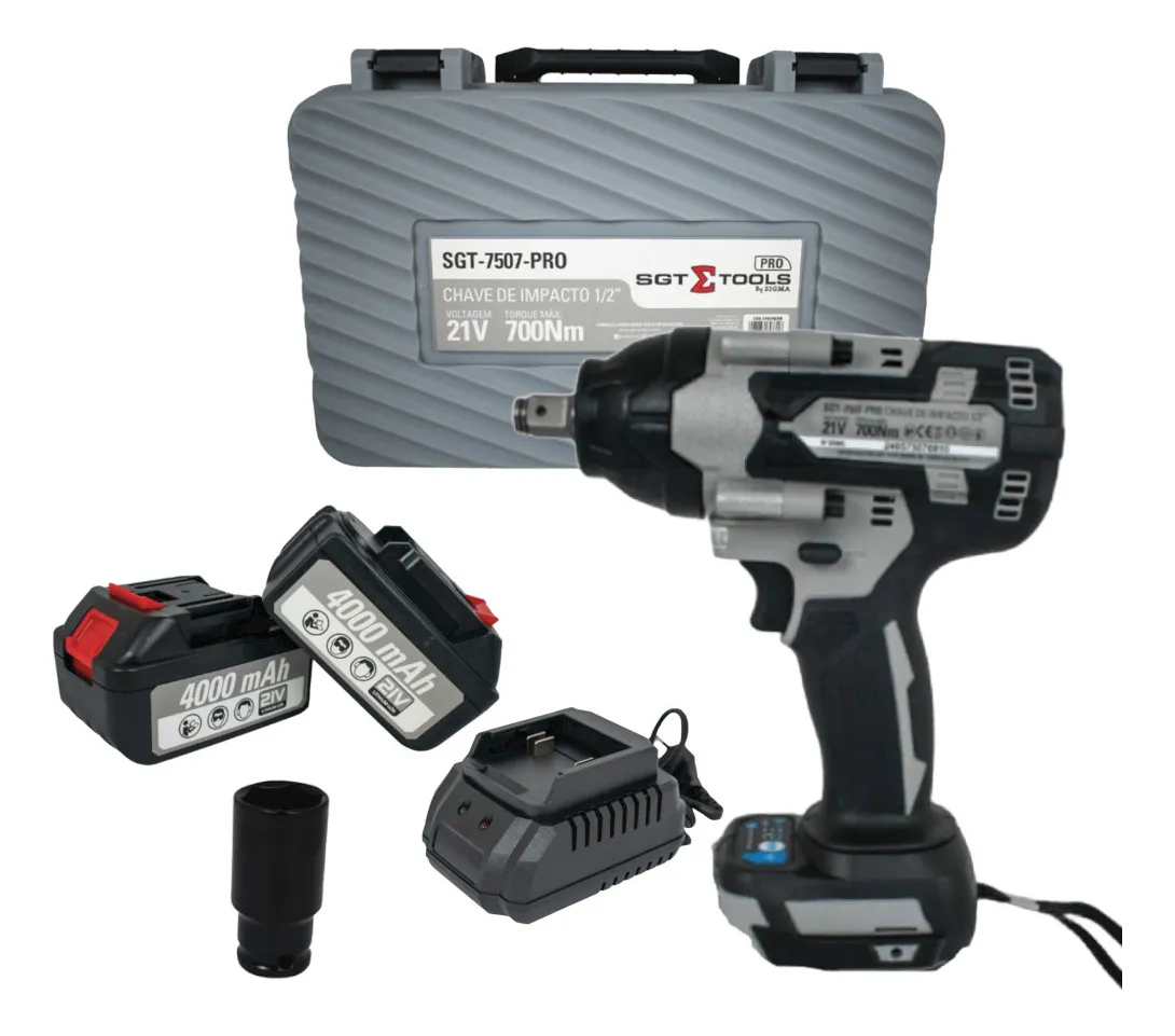 Chave de Impacto Brushless 1/2" 700Nm 21V 2 Baterias Sigma SGT-7507 Pro