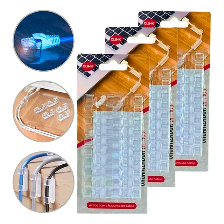 Kit 60 Clips Organizador Fixador De Fios Parede Adesivo Cabo Cor Transparente