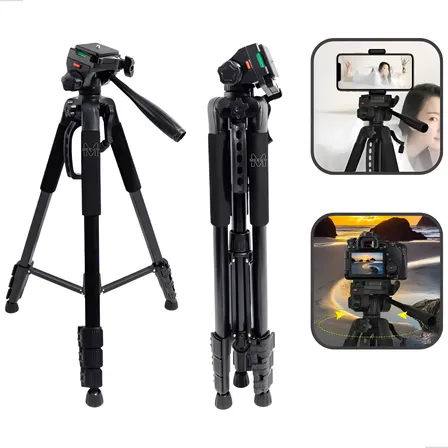 Tripé Profissional Meeky 1,40m Para Celular E Câmera Dslr Cabeça Hidráulica Panorâmica 360° Com Bolsa Portátil E Suporte Universal Ideal Para Vídeos, Vlogs E Lives Preto