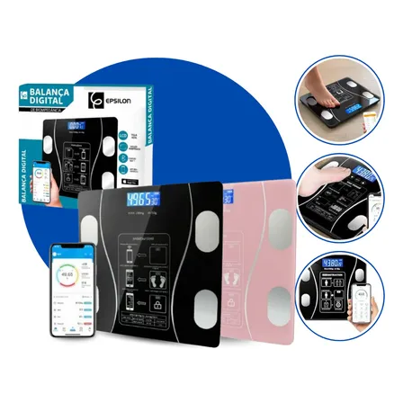 Balança Bioimpedância Digital Preta 180kg App Gratuito P/ Android E Para Ios Bioimpedancia Inbody Pediatrica... Preto