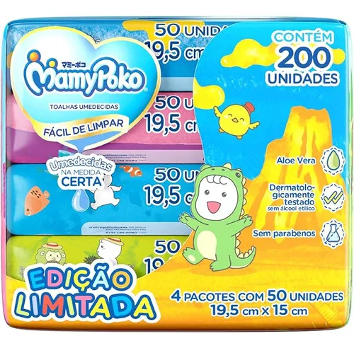Lenços Umedecidos MamyPoko 200 Unidades Sem Álcool Hipoalergênicos