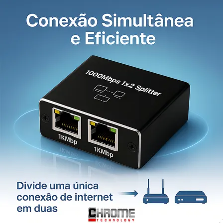 Switch Divisor De Rede 1x2 Giga 100/1000mpbs Ativo Alta Velocidade Marca Chrome Technology