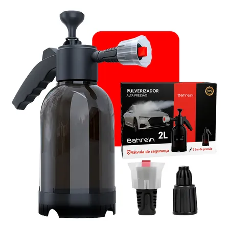 Pulverizador Borrifador Alta Pressão Snow Foam 2l Manual Profissional Com 3 Bicos Espuma Ativa Automotivo Lavagem Carro Moto Limpeza Detalhamento Jardim Uso Geral Preto