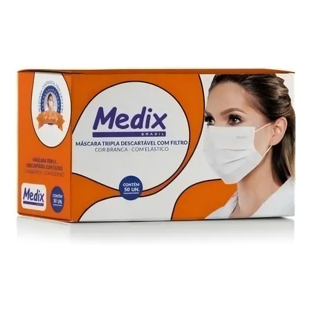 Mascara Descartável Medix Caixa Com 50 Unidades Cor Branco