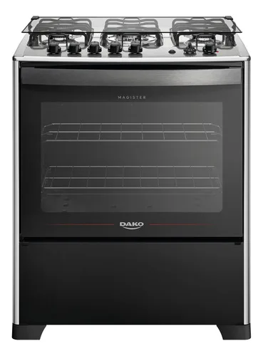Fogão 5 Bocas Dako Magister com Mesa de Inox e Grill com Tripla Chama Preto Bivolt