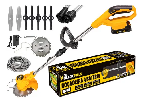 Roçadeira Aparador Grama A Bateria Recarregável 21v 750w Profissional Com Acessórios Tcg21c The Black Tools 127/220v Amarelo