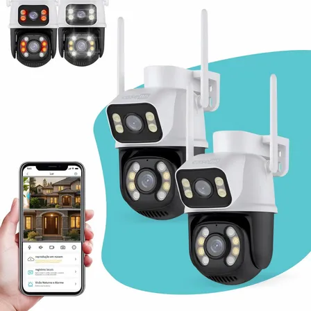 Kit 2 Câmera Segurança Ip Externa Wifi A28 A31 App Icsee Prova Dagua Ip66 Dome Lente Dupla Lentes 2 Em 1 Vigilância Visão Noturna Infravermelho Casenn Branco/preto