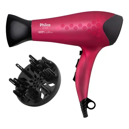 Secador De Cabelos Philco Biv 2200w Psc2350 Íons Tourmaline Rosa