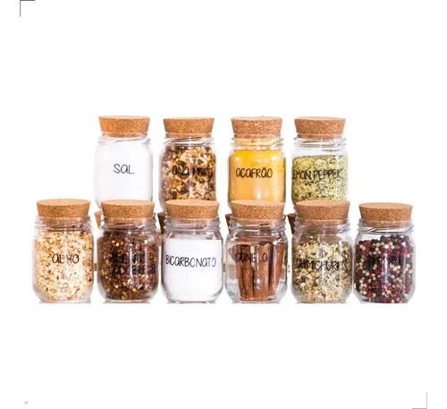 Kit 10 Potes De Vidro 200ml Com Tampa Rolha Para Tempero Cor Transparente