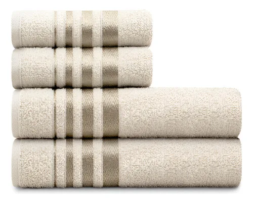 Jogo De Toalhas De Algodão 4 Peças Banho E Rosto Bege Karsten