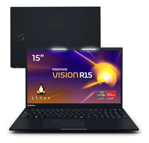 Notebook Positivo Vision R15 Lumina Bar, AMD Ryzen 5 8GB 256GB, Tela 15 polegadas Full HD Antirreflexo, Linux - Preto