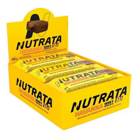 Barra Whey Grego 40g Display Com 12 Unidades Brownie Com Dulce De Leche Havanna Nutrata Brownie De Chocolate