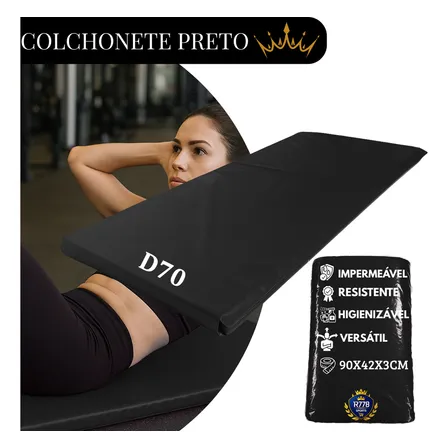 Colchonete Profissional Espuma Firme Academia Alta Densidade Impermeavel 90x42x3cm Exercícios Ginástica Yoga Pilates Escola Creche Esportivo Alongamento Abdominal Resistente Preto