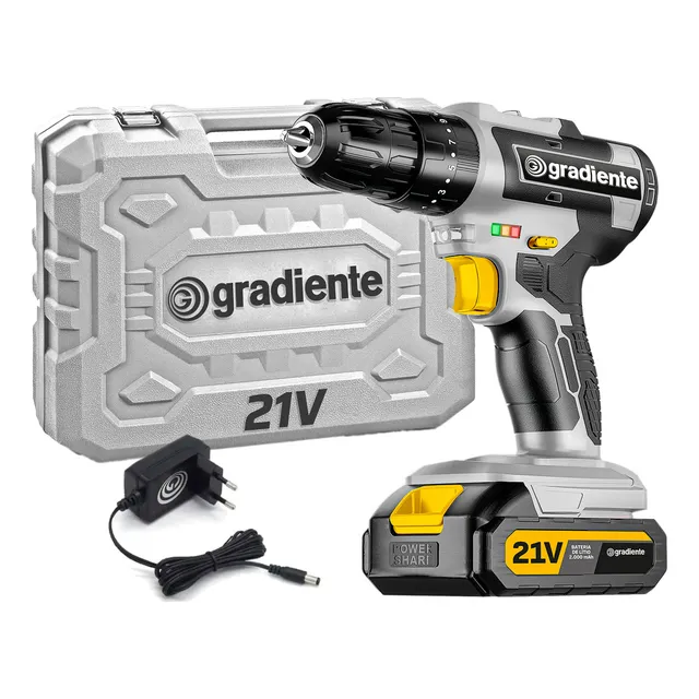 Parafusadeira Furadeira Sem Fio Gradiente Gpb21vw Impacto 21v Maleta Cinza/preto 127/220v 60hz