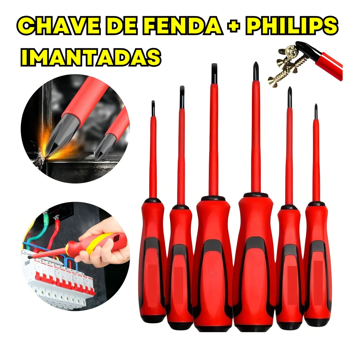 Fenda Philips Jogo 6 Chaves Isolada Imã Imantada Eletricista Isoladas Ponta Magnética Profissional Cabo VBS Brasil