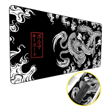 Mouse Pad Grande 60x30 Desk Pad Dragão Chinês Japonês Cor Preto Desenho Impresso Dragão Negro