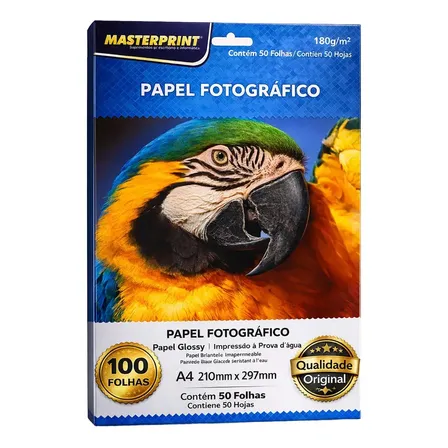 Papel Glossy 180g A4 Fotográfico Branco Masterprint 100 Fls