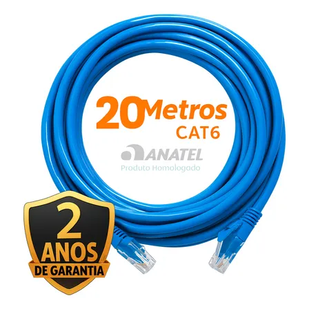 Cabo De Rede Cat6 20 Metros 20m Lan Internet Crimpado Rj45 Azul Boyu Cell