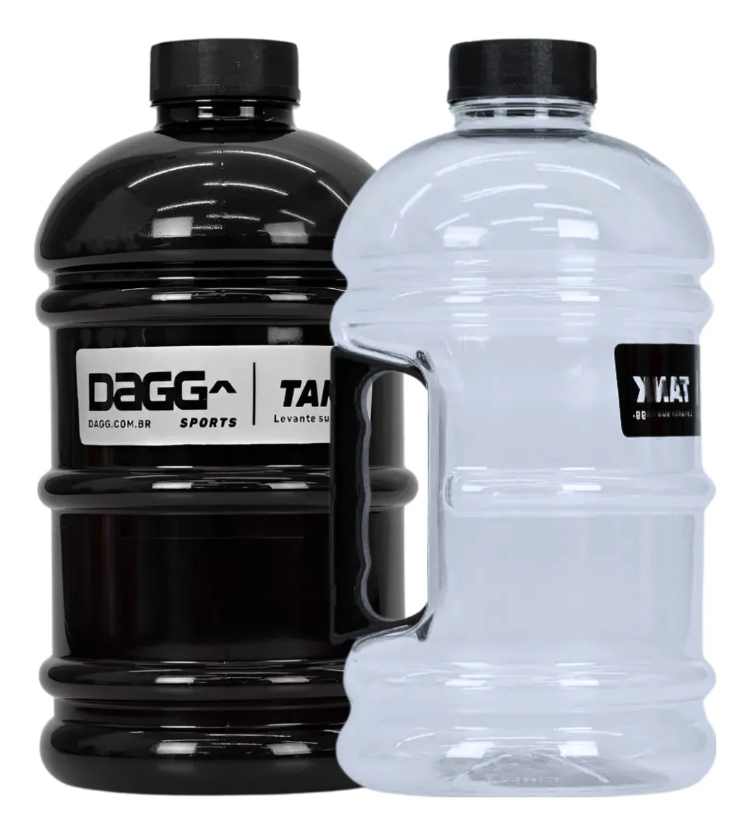Kit 2 Garrafas Galão De Água Dagg Tank 2l Academia Treino Preto/cristal