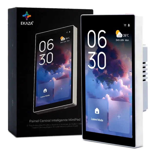 Painel Central Inteligente Ekaza Wifi Hub Zigbee Touch Tuya Smart Life Alexa Preto E Branco