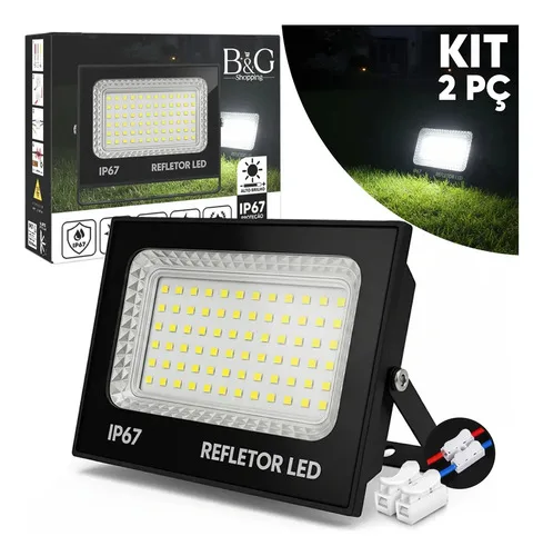 Kit 2 Refletor Led 300w 6.500k Lúmens Carcaça Preto Luz Branco Frio