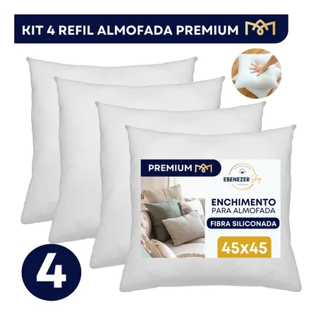 Kit 4 Enchimento Recheio Almofada Refil Fibra Siliconada 45x45 Antiácaro Premium