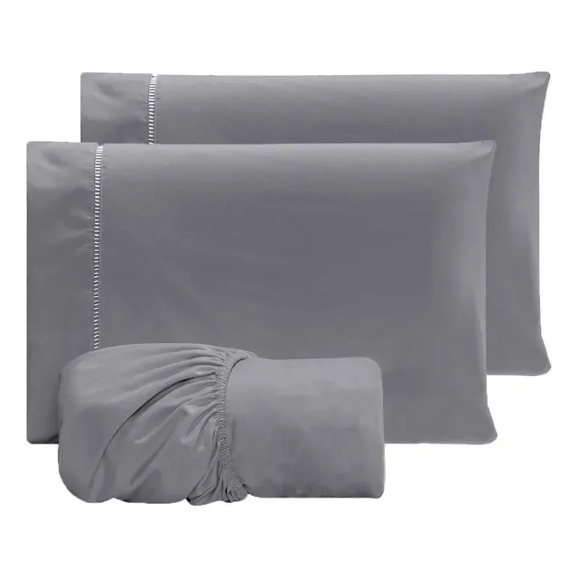 Jogo Lençol Casal 3pç 400 Fios Hipercal Conforto Macio Cor Cinza Desenho Do Tecido Liso
