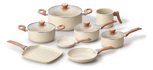 Jogo Com 8 Panelas Antiaderentes De Ceramica Bege - Oikos