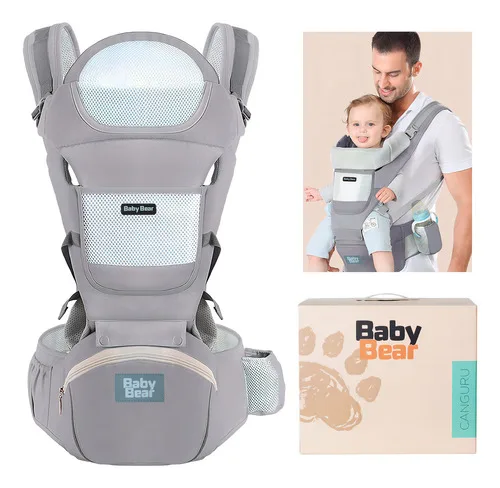 Bolsa Canguru Ergonômico Bebê Mãe Premium 12 Posições 4 Em 1 Baby Bear Cor Cinza