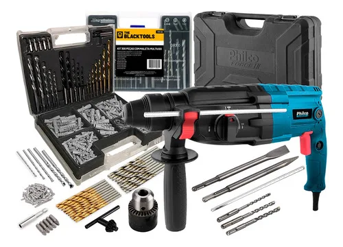 Martelete Combinado Sds Plus 900w Pmt01 Philco Com Acessorios E Kit Brocas Bits E Buchas 300 Peças