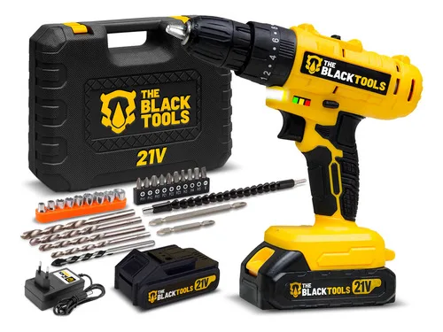 Parafusadeira E Furadeira De Impacto 3/8 The Black Tools Tb21-pz Com 2 Baterias E Acessorios Amarelo 127/220v 50/60hz