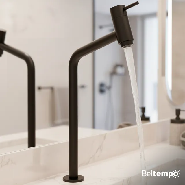 Torneira Banheiro Lavabo Bica Alta Bancada Inox Preto Fosco Link 45° Beltempo