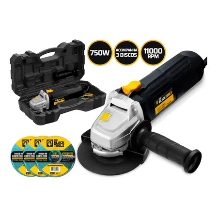 Esmerilhadeira Lixadeira Angular 750w 4.1/2 Pol 115mm 11000rpm Com Maleta E Discos Bta780d The Black Tools Preto 220v 50hz/60hz