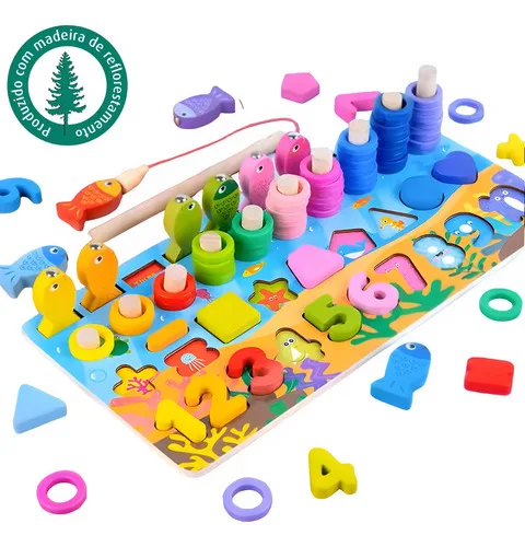 Brinquedo Pedagógico Madeira Montessori Educativo Números Cor Colorido Atacarejo Kids